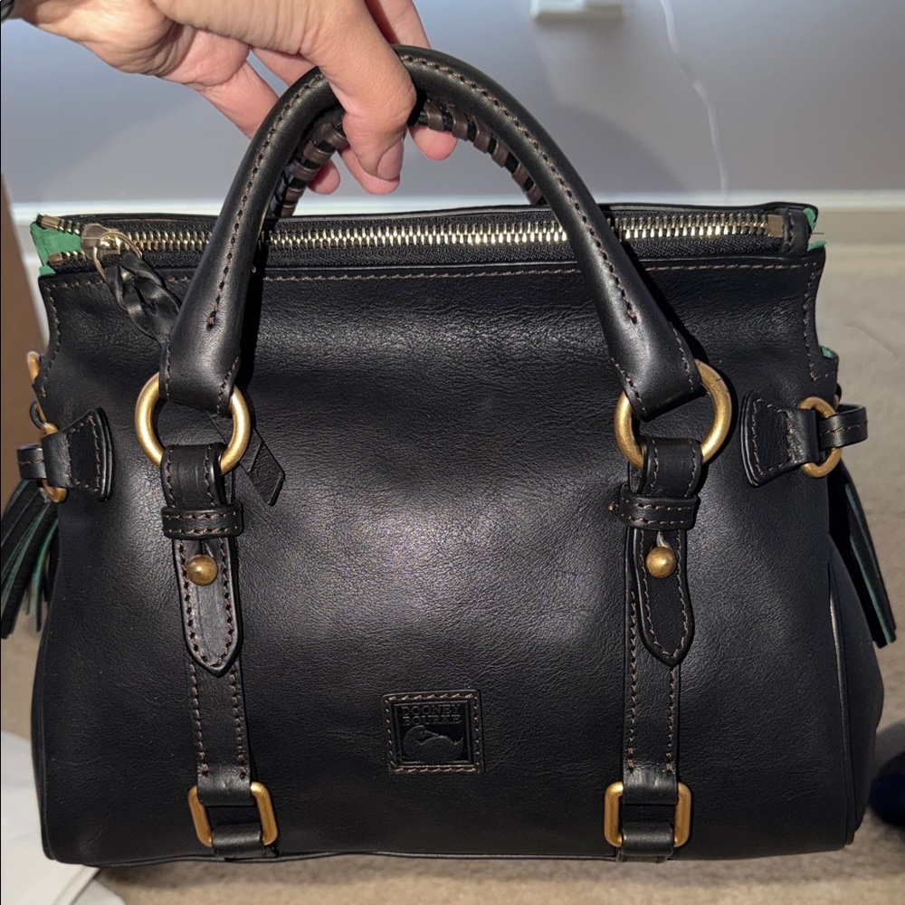 Dooney & Bourke Black Leather Mini  Satchel with Brass Hardware